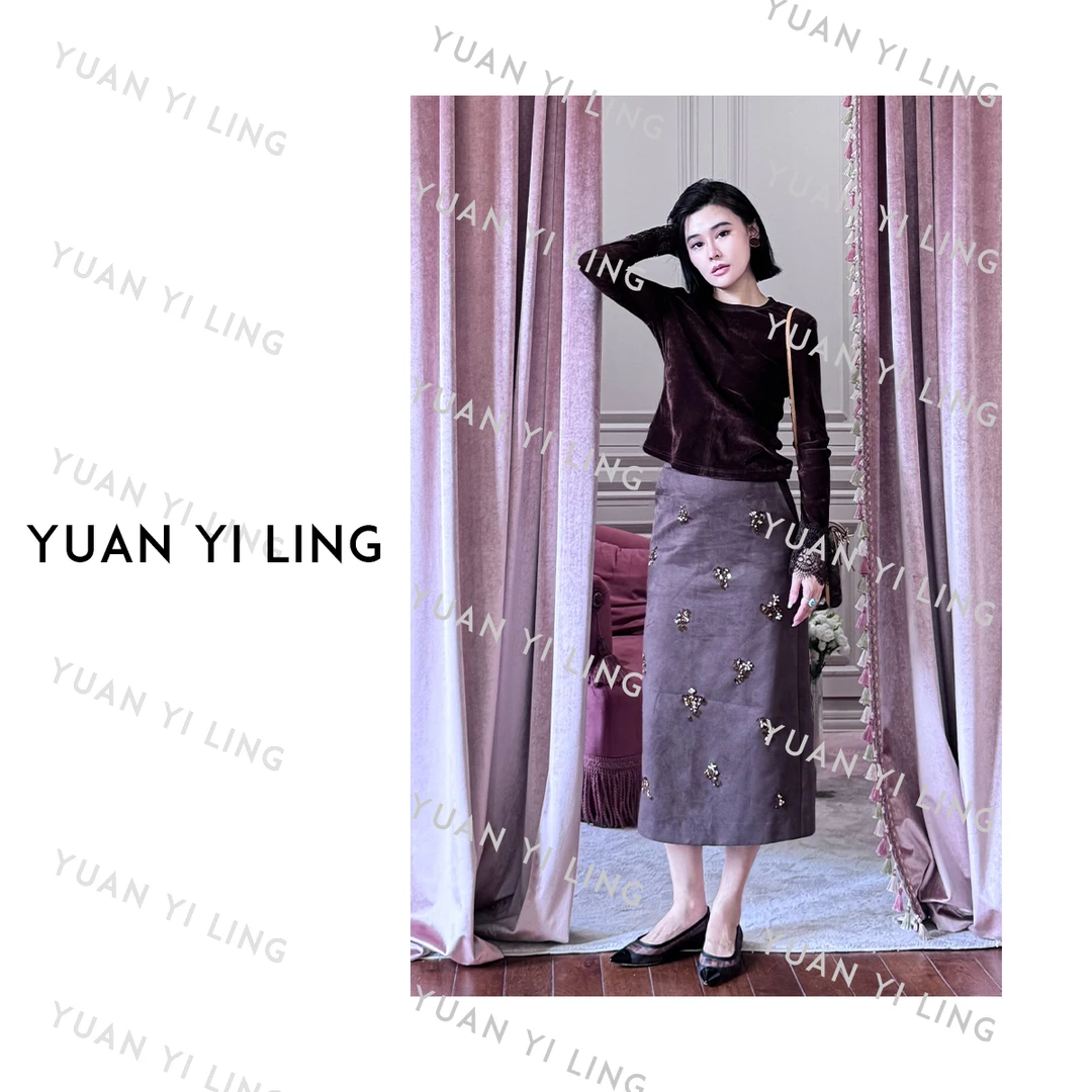 袁艺灵【琥珀午后】25秋冬日本进口重工钉珠直筒时尚百搭半身裙