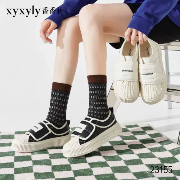 香香莉女鞋 23155 厚底小白鞋平跟魔术贴休闲单鞋春秋新款贝壳鞋