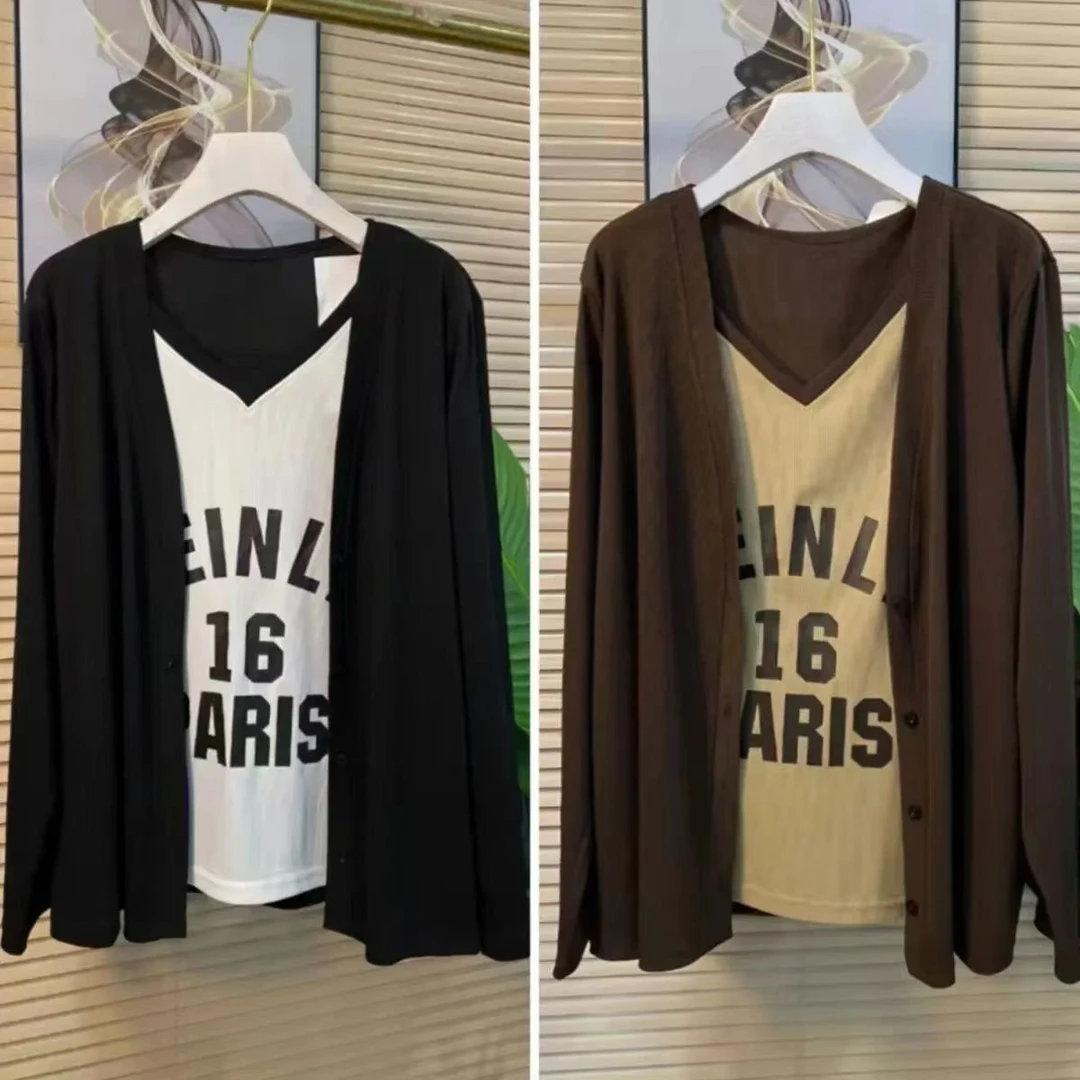 807-2025年秋季新款时尚洋气显瘦拼接假两件上衣