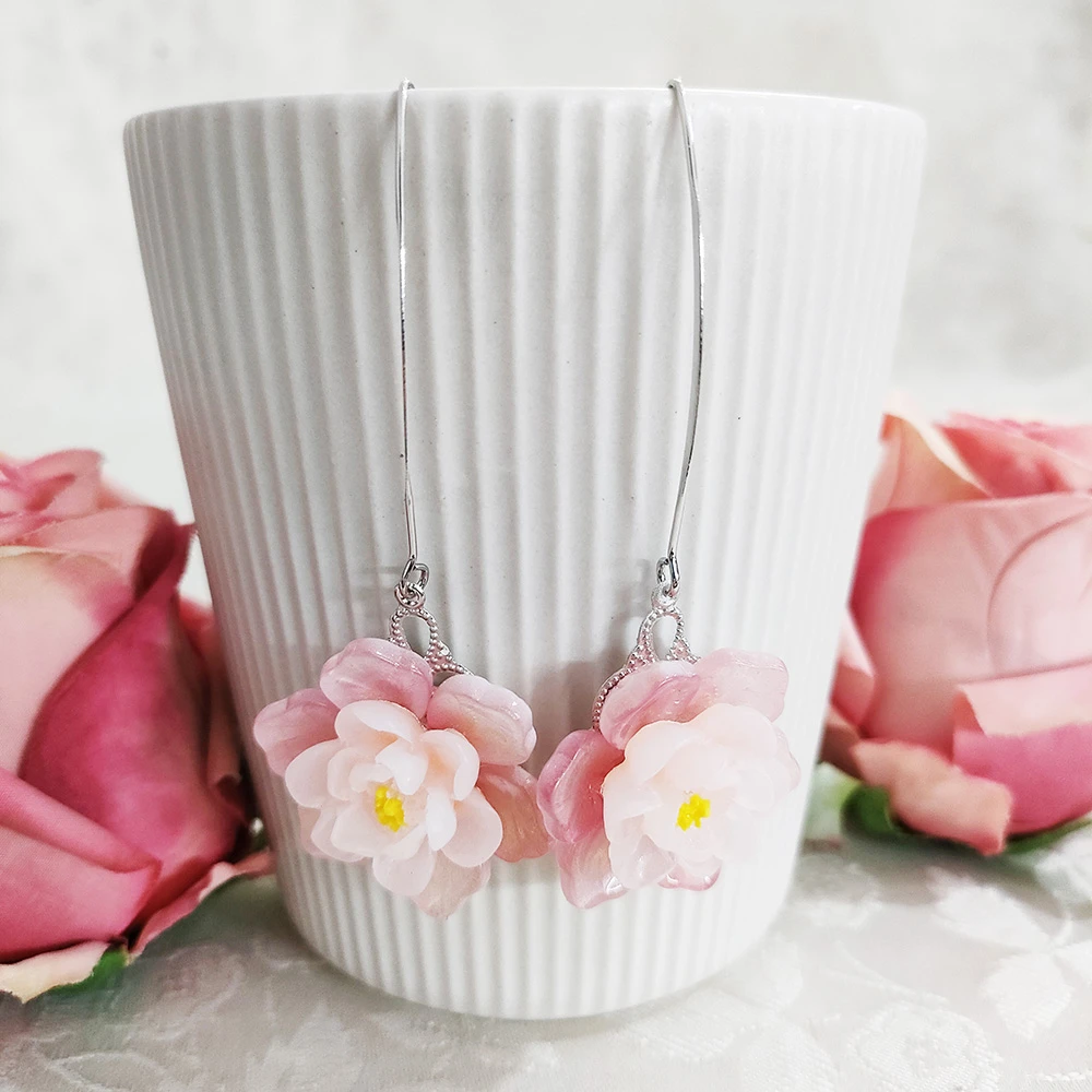 铜合金耳饰 民族风植物花卉拼色日韩甜美耳环时尚饰品2732