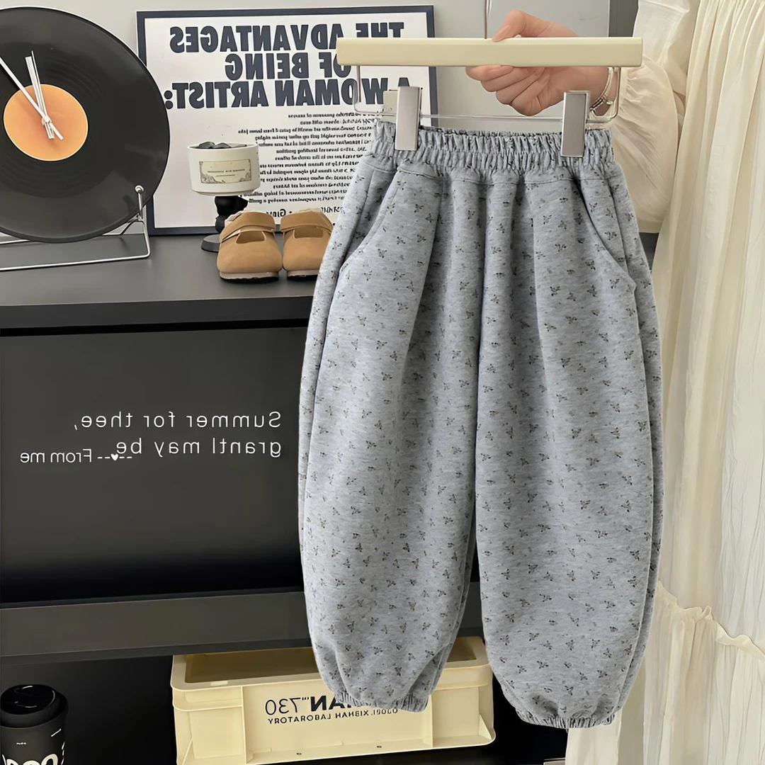 儿童秋季新款宽松紧带韩版灯笼哈伦裤碎花洋气针织加绒卫裤宝宝