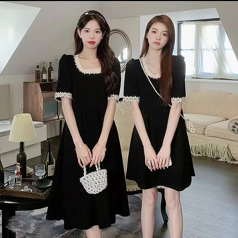 微胖mm2025夏季新款法式短款黑色收腰裙子轻奢高档爆款连衣裙1551