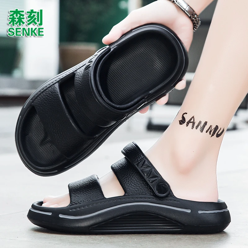 森刻夏季新款男士简约复古风休闲户外沙滩两穿凉拖鞋软底软面拖鞋