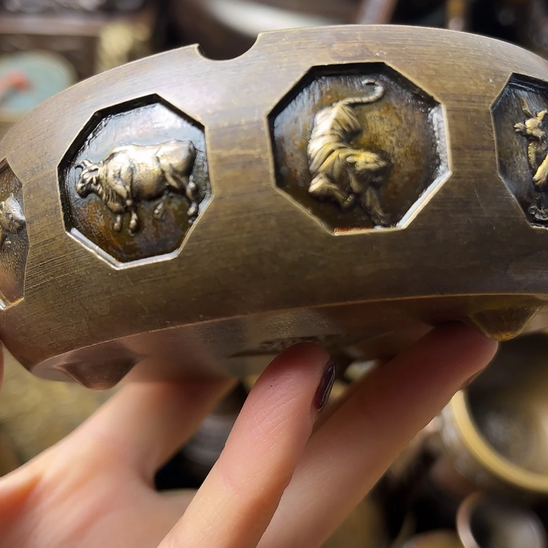 原矿风磨铜钱袋烟灰缸