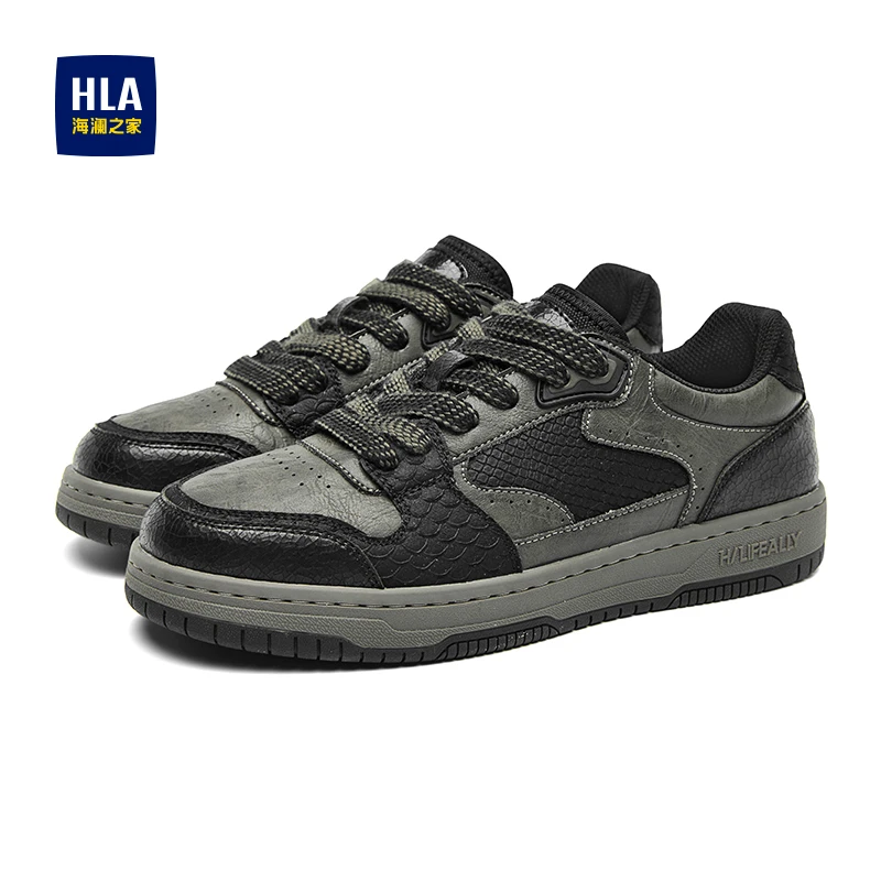 HLA/海澜之家男鞋2025夏季新款透气运动休闲鞋鱼鳞纹复古时尚板鞋