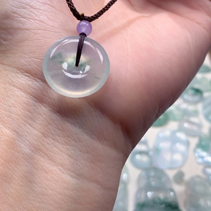 翡翠未镶嵌颈饰冰种飘花小平安扣