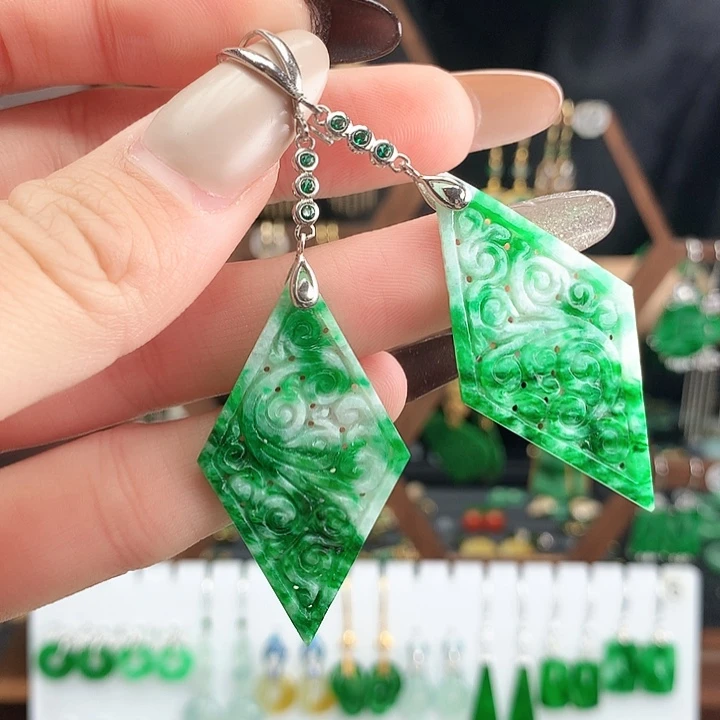 翡翠银S925镶嵌耳饰耳饰