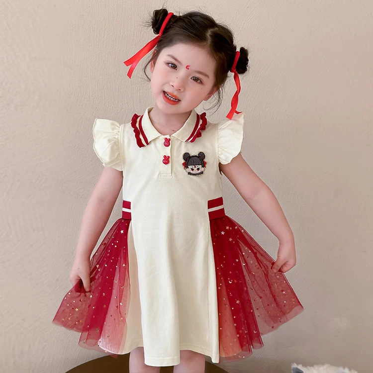 女童夏季连衣裙2025夏装新款哪吒女宝宝公主裙洋气夏款儿童Polo裙