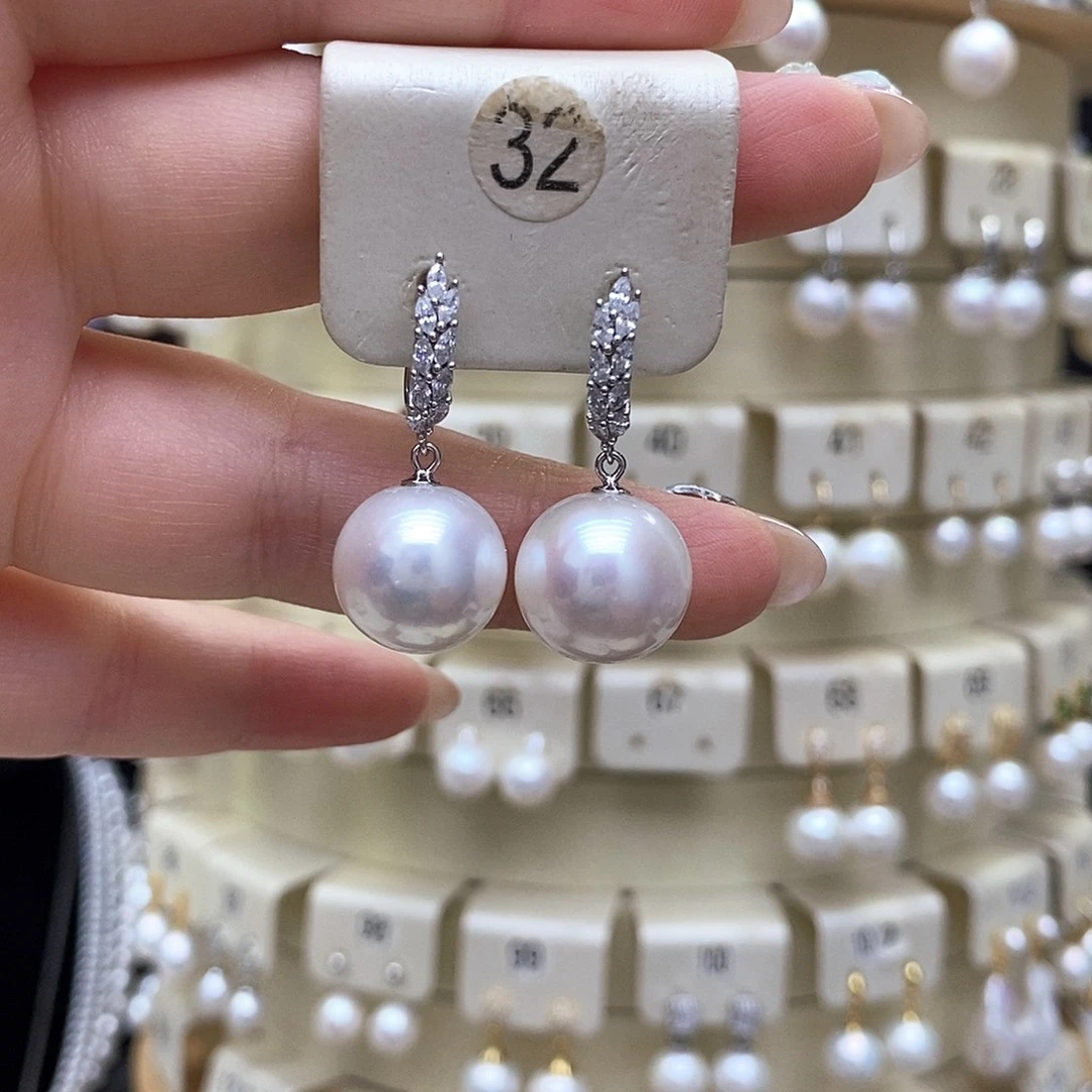 银S925镶嵌淡水珍珠耳饰