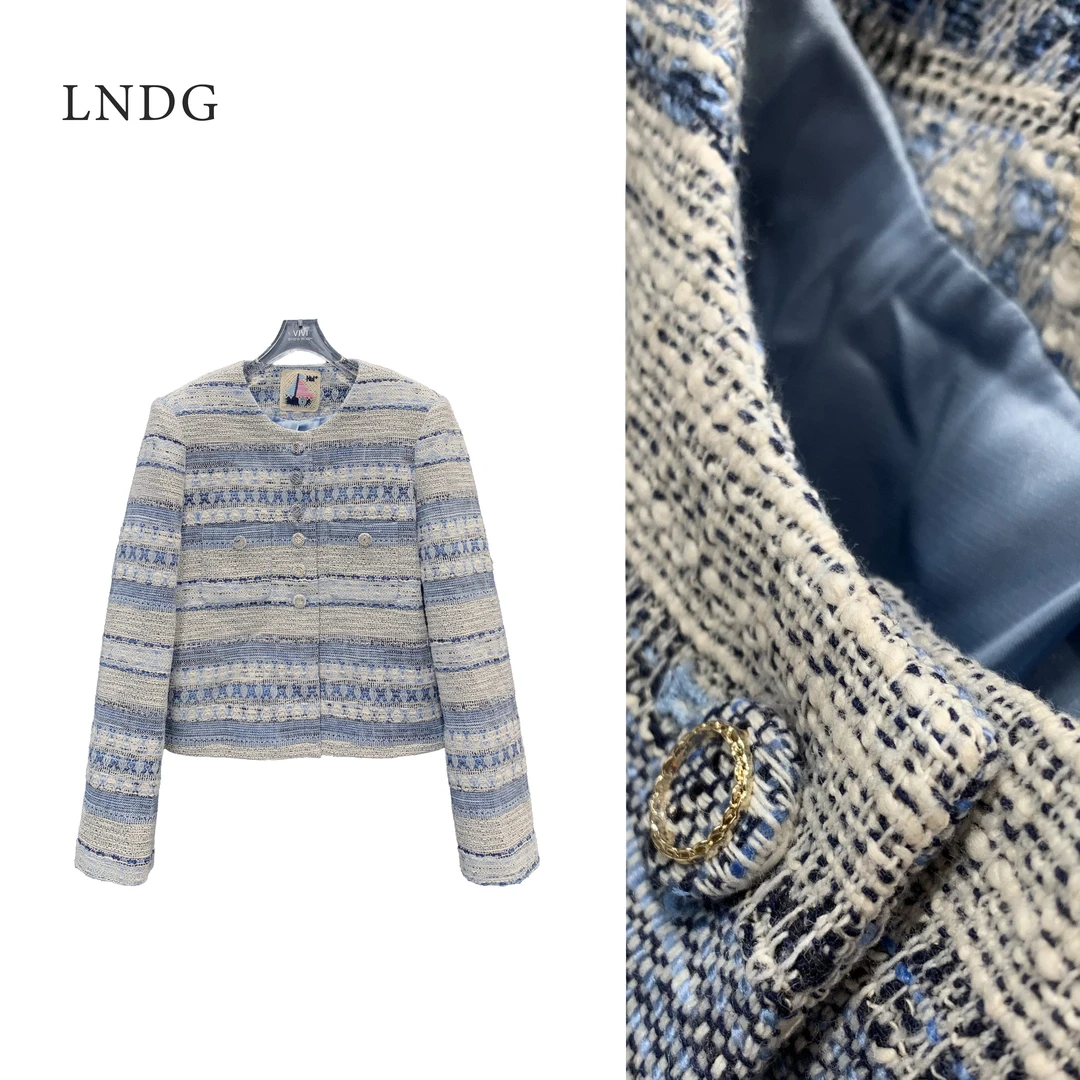 LNDG高端定制春季新款气质百搭圆领横条小香外套LNDG32994