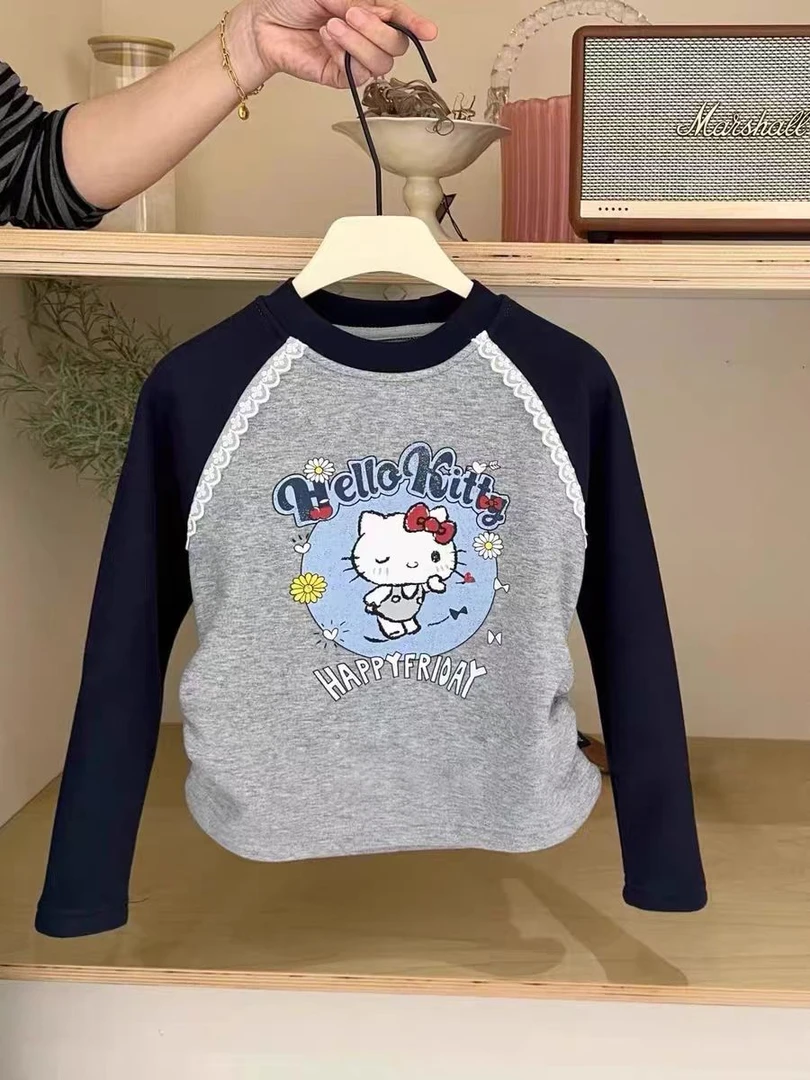 女童秋冬款加厚T恤中大童洋气时髦长袖打底衫儿童卡通上衣