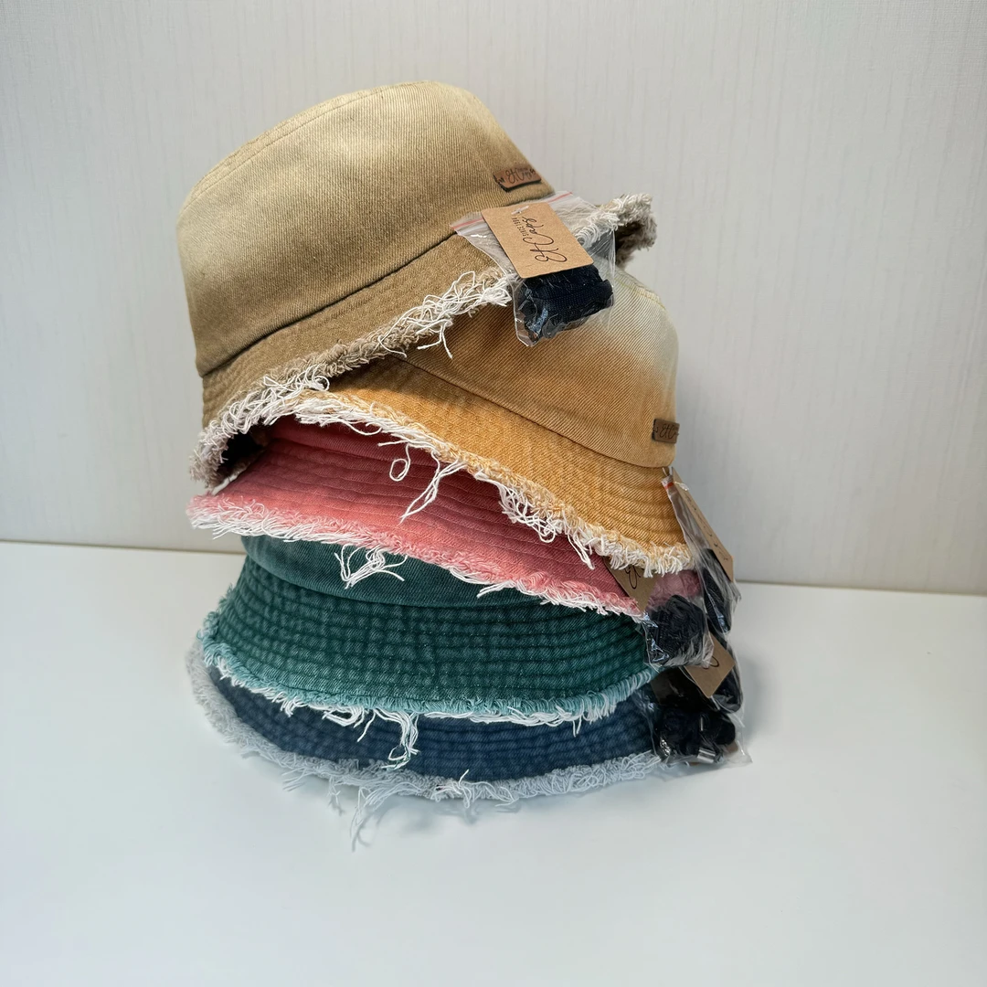 儿童渔夫帽文艺范渐变色春夏牛仔遮阳帽小孩盆帽男童女孩简约防晒