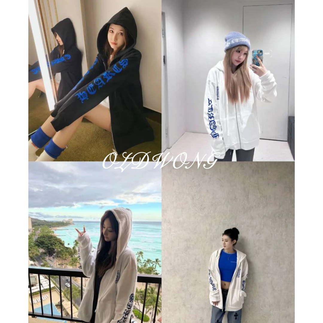 OLDWONG“电光蓝”克克女孩百搭休闲连帽卫衣