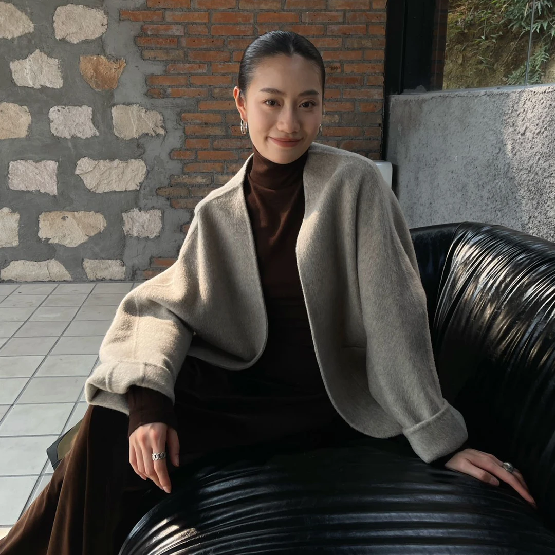 PURITYYH极简韩系气质双面羊毛呢外套女2025冬季小个子双面呢大衣