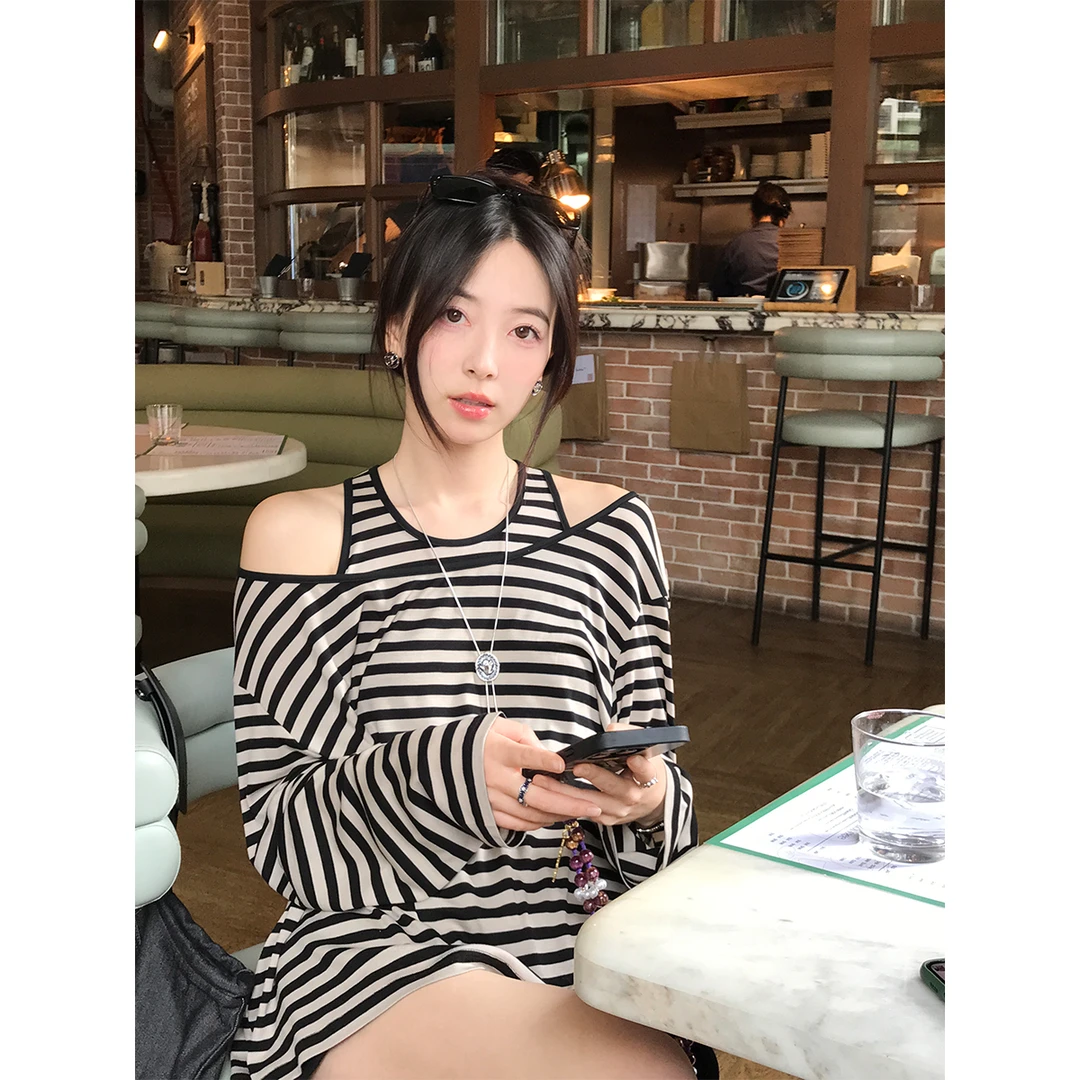 夏诗文 莱赛尔天丝垂感条纹两件套女针织衫/吊带背心