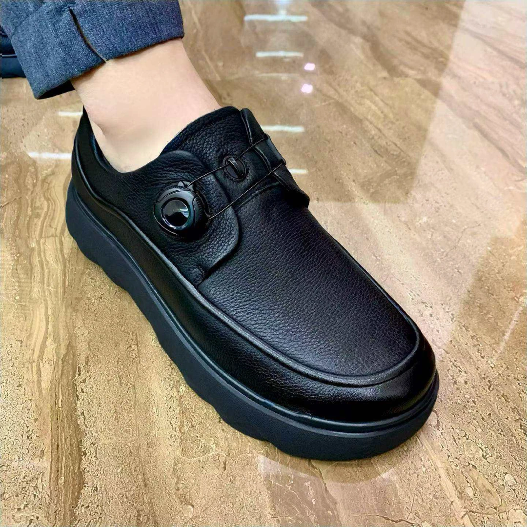 头层牛皮男士皮鞋自动扣新款时尚休闲鞋百搭舒适软底一脚蹬商务