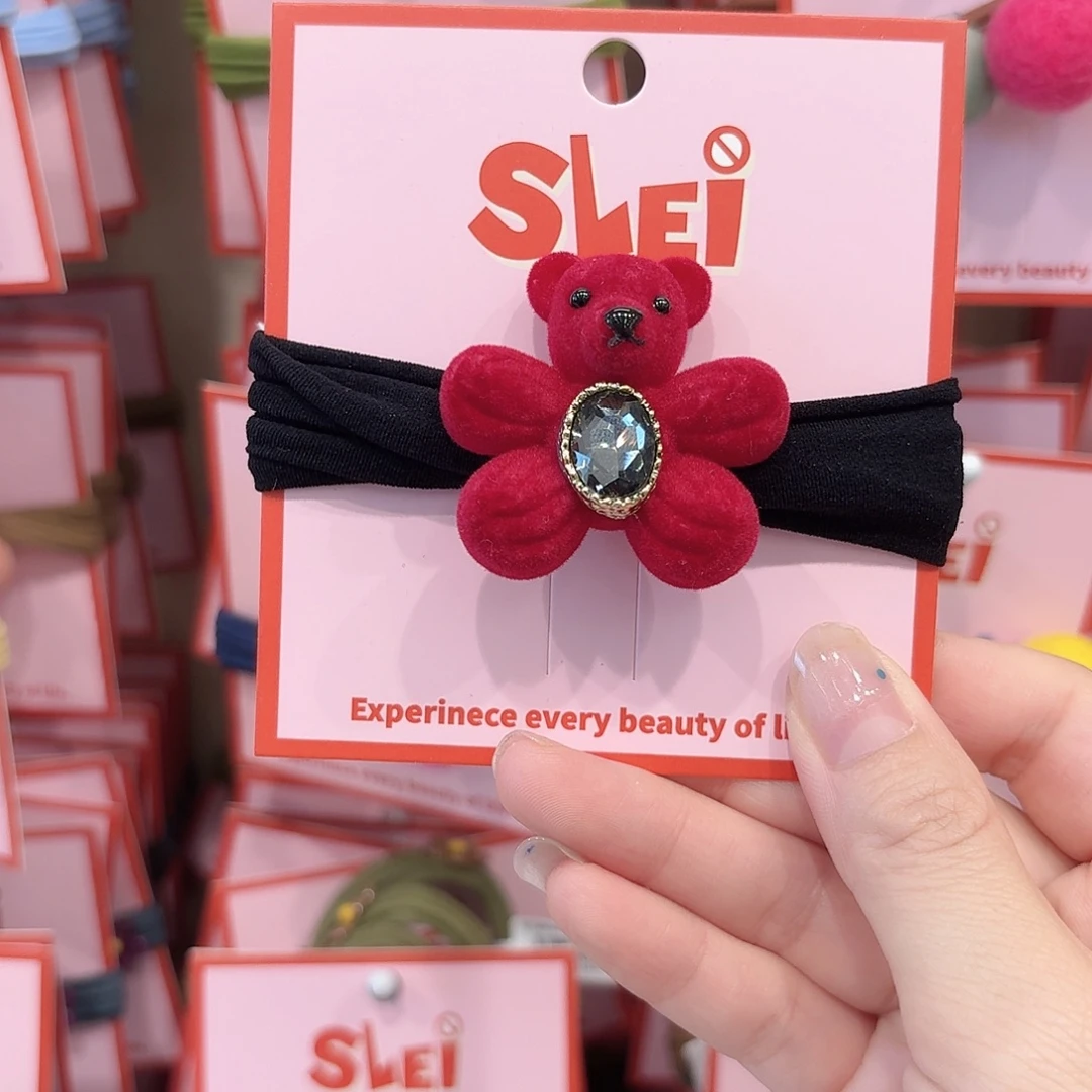 非金属布艺红色小熊发绳