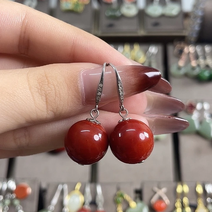 玛瑙/玉髓银S925镶嵌耳饰14左右