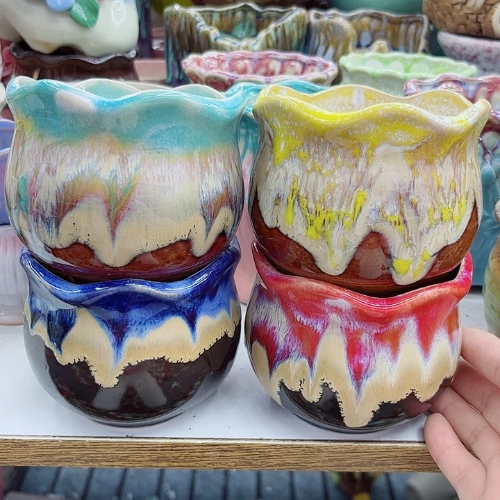 多肉绿植陶瓷花盆9.9包邮，有孔