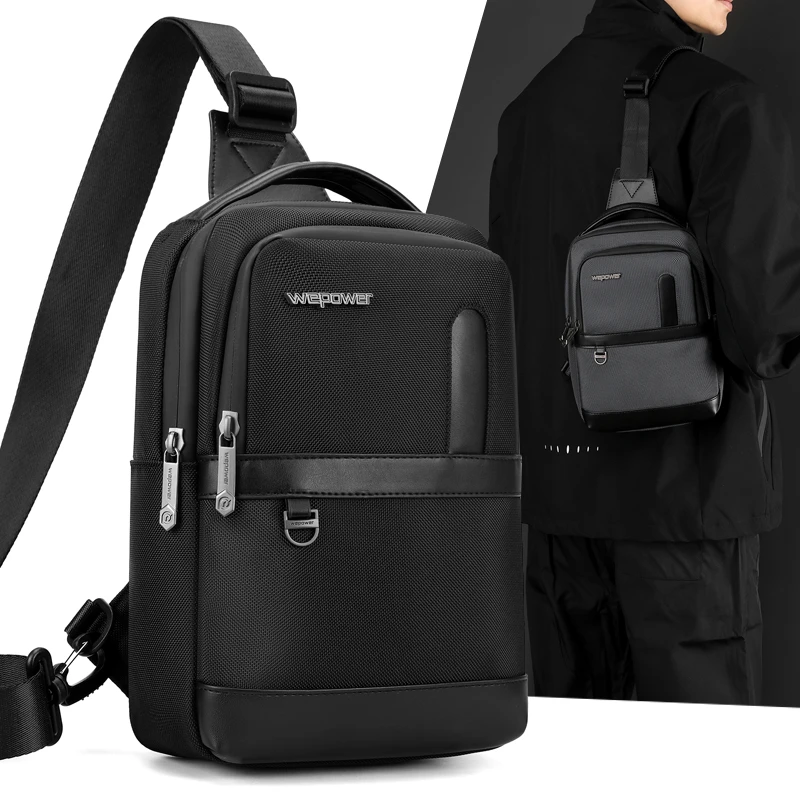 上班通勤外出胸包男包出差专用机车胸前斜挎包休闲男士骑行斜背包