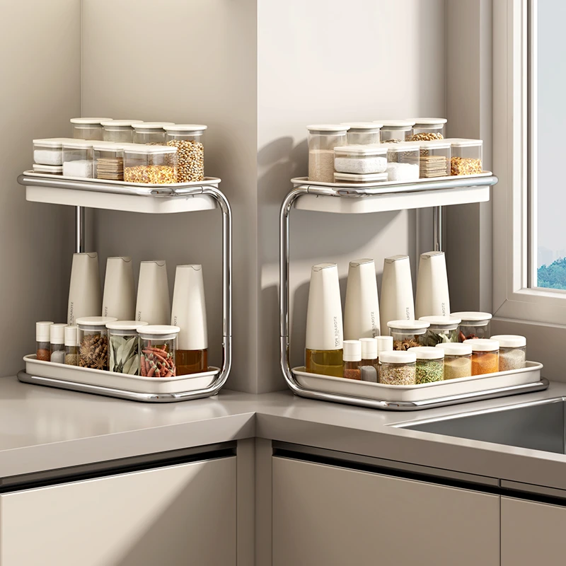 优勤调料品置物架双层家用厨房多功能不锈钢台面调味料罐收纳架子