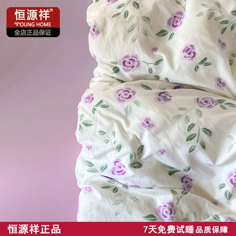 恒源祥A类云感皱皱棉床上四件套单被套床单学生宿舍床笠-一帘幽梦