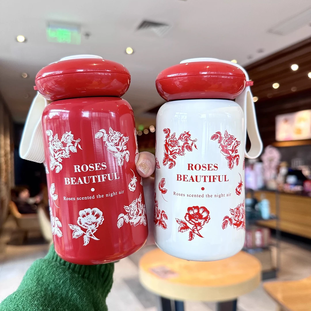 玫瑰飞碟保温杯350ML迷你可爱口袋杯便携外出保冷高颜值新疆包邮