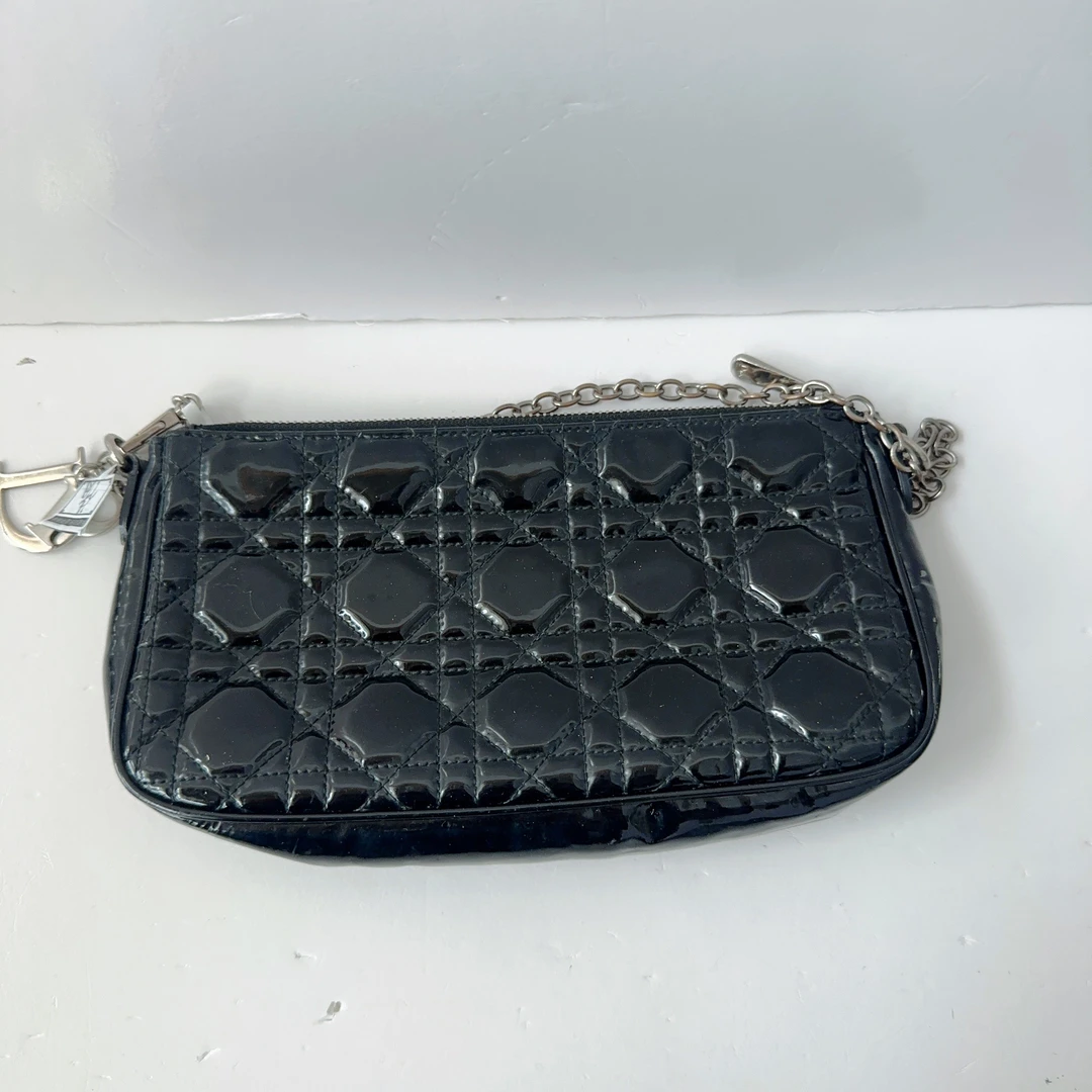 95新 DIOR/迪奥 迪奥黑色戴妃漆皮腋下包