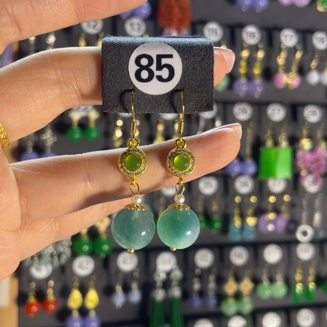 翡翠银S925镶嵌耳饰85