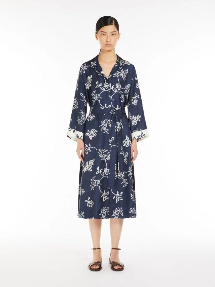 未使用 MaxMara 现货 TIMEO 25春夏新款气质宽松蓝色印花连衣裙