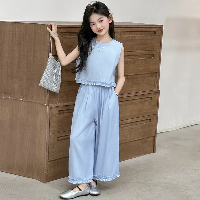 女童夏装套装2025新款儿童韩系穿搭女孩夏季洋气无袖阔腿裤两件套