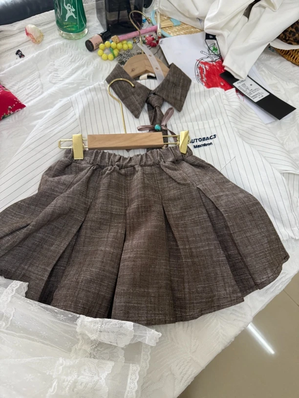 秋季条纹女领带长袖套头学生衬衫春秋套装百褶常规款