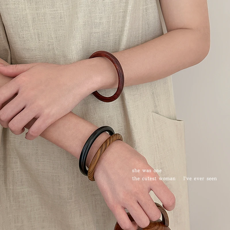 非金属木质手镯 民族风新中式檀木素圈细手镯子手链手串手环手饰