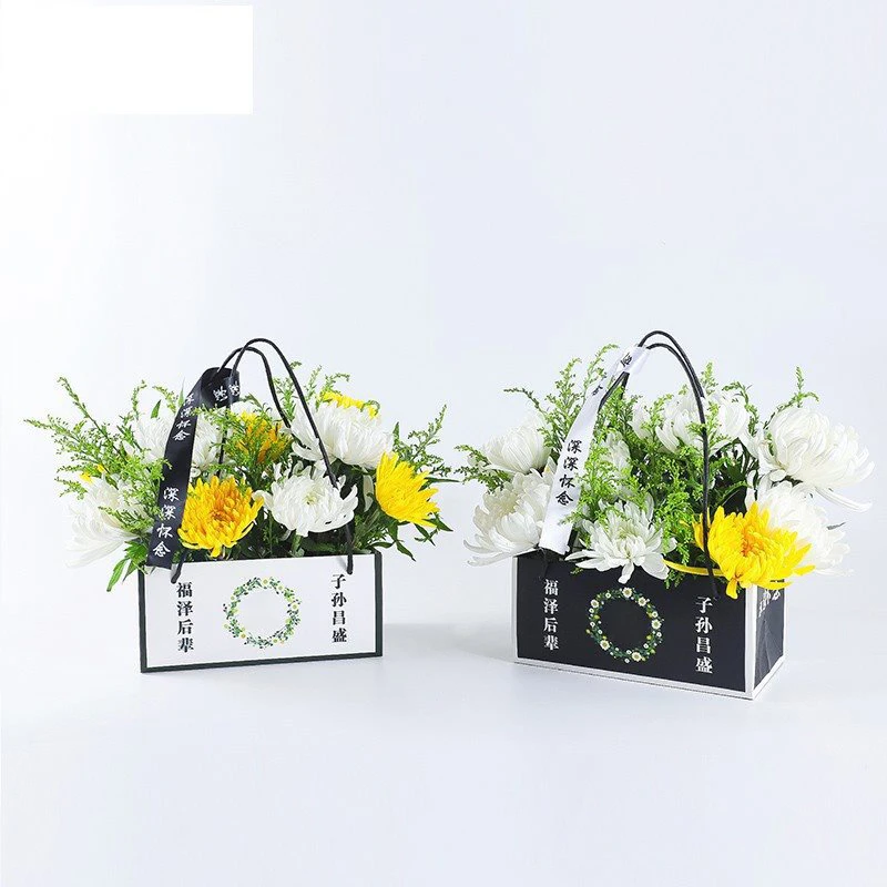 【花寻礼韵】清明节祭奠菊花手提袋防水鲜花包装扫墓小花篮插花盒子