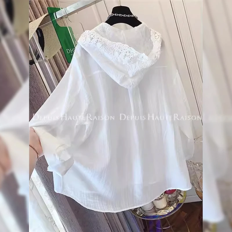 连帽防晒衫女2025夏季新款爆款白色蕾丝小众独特设计时尚休闲上衣
