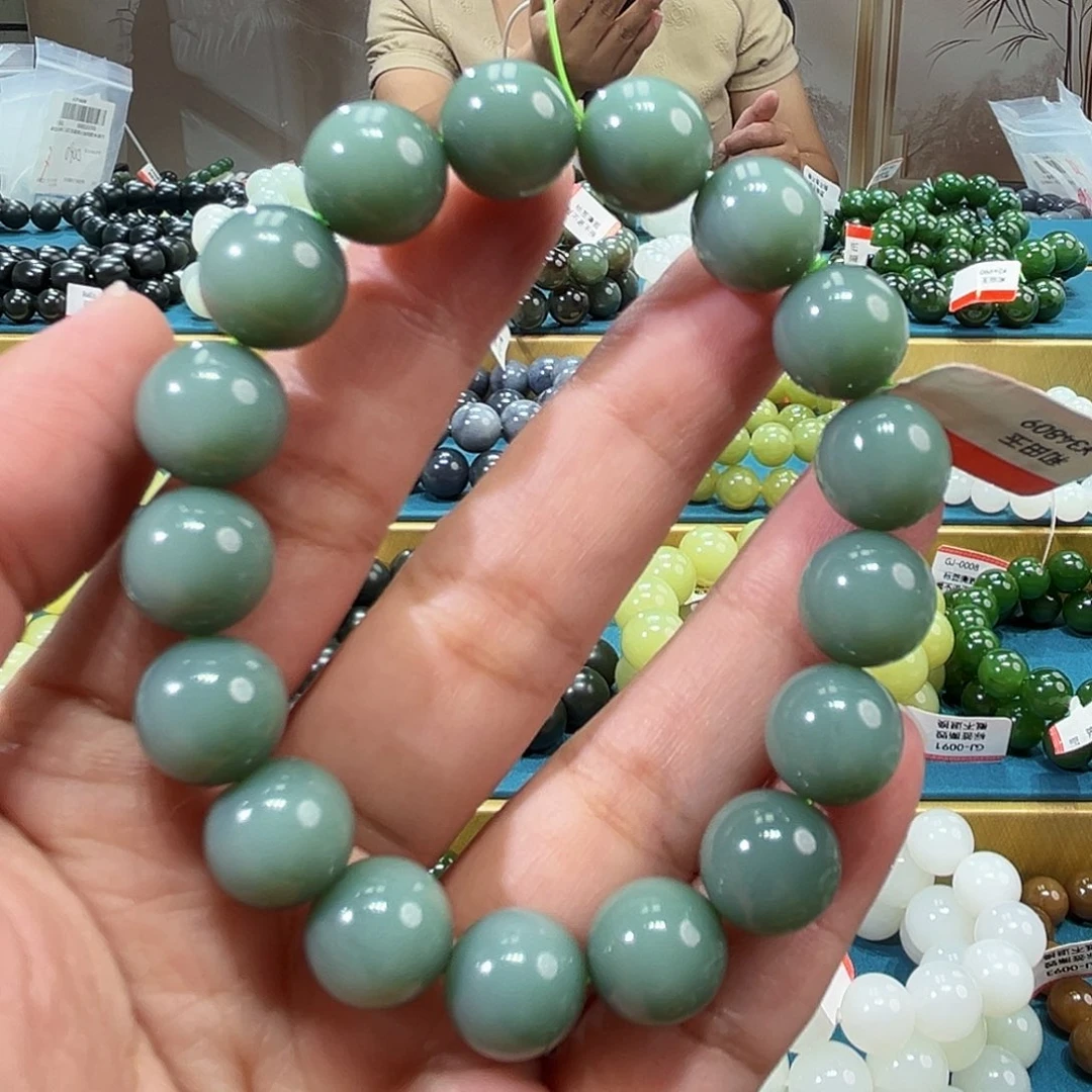 手链未镶嵌和田玉纯天然俄罗斯碧玉鸭蛋青卡12