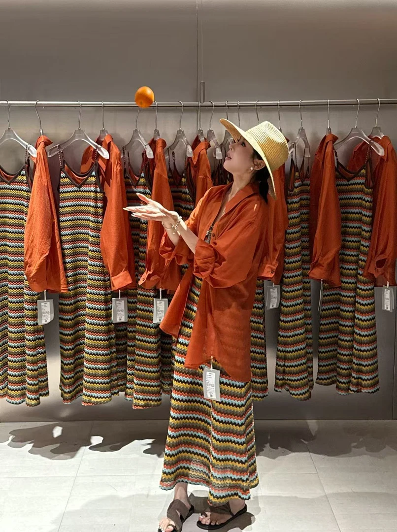 卡麦酱-DATU 条纹吊带裙衬衫两件套 192688