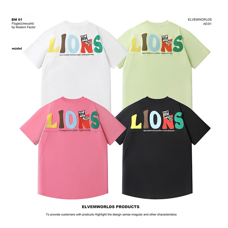 韩版夏季新款重磅纯棉卡通贴布字母男女同款圆领短袖T恤Y8036