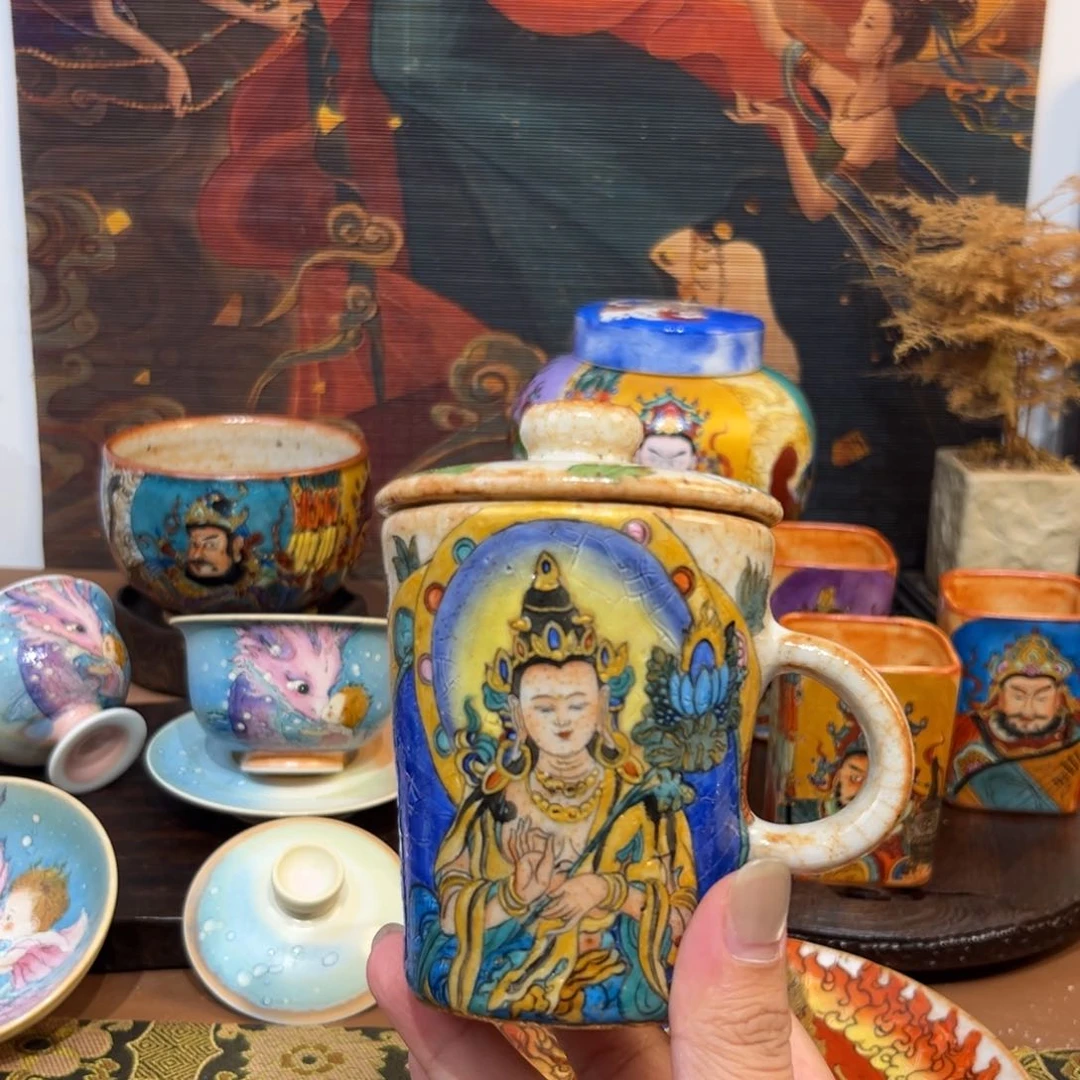 手工手绘普贤茶杯