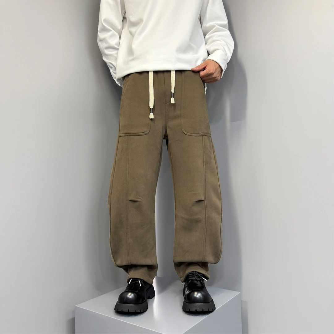 2025秋冬新款潮流重磅厚款休闲弯刀裤男士宽松青年帅气运动卫裤子