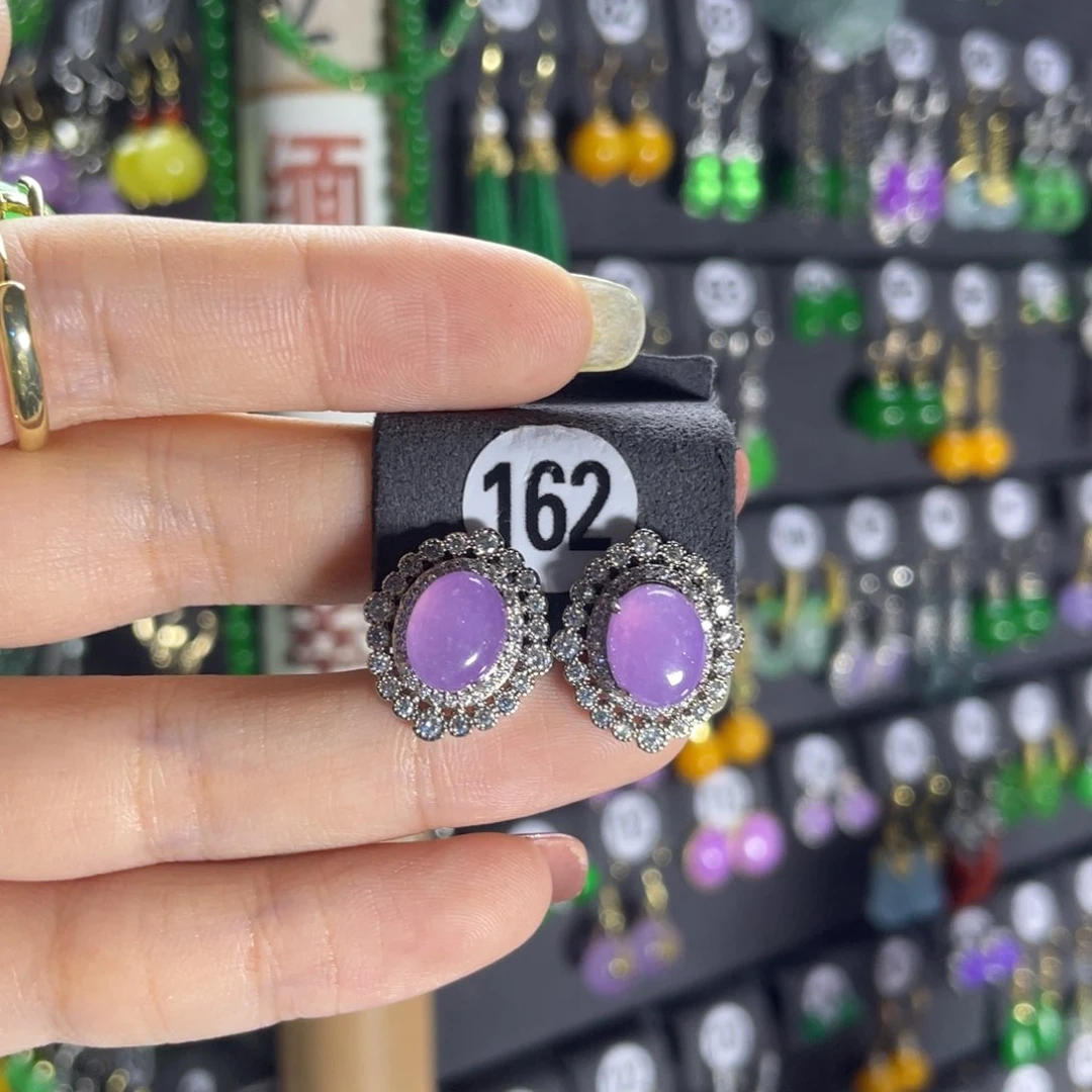 银S925镶嵌翡翠耳饰162