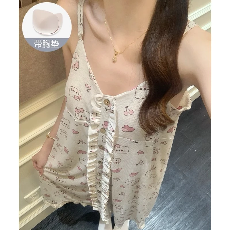吊带睡裙女款夏季莫代尔无袖2025新款带胸垫甜美可爱夏睡衣家居服