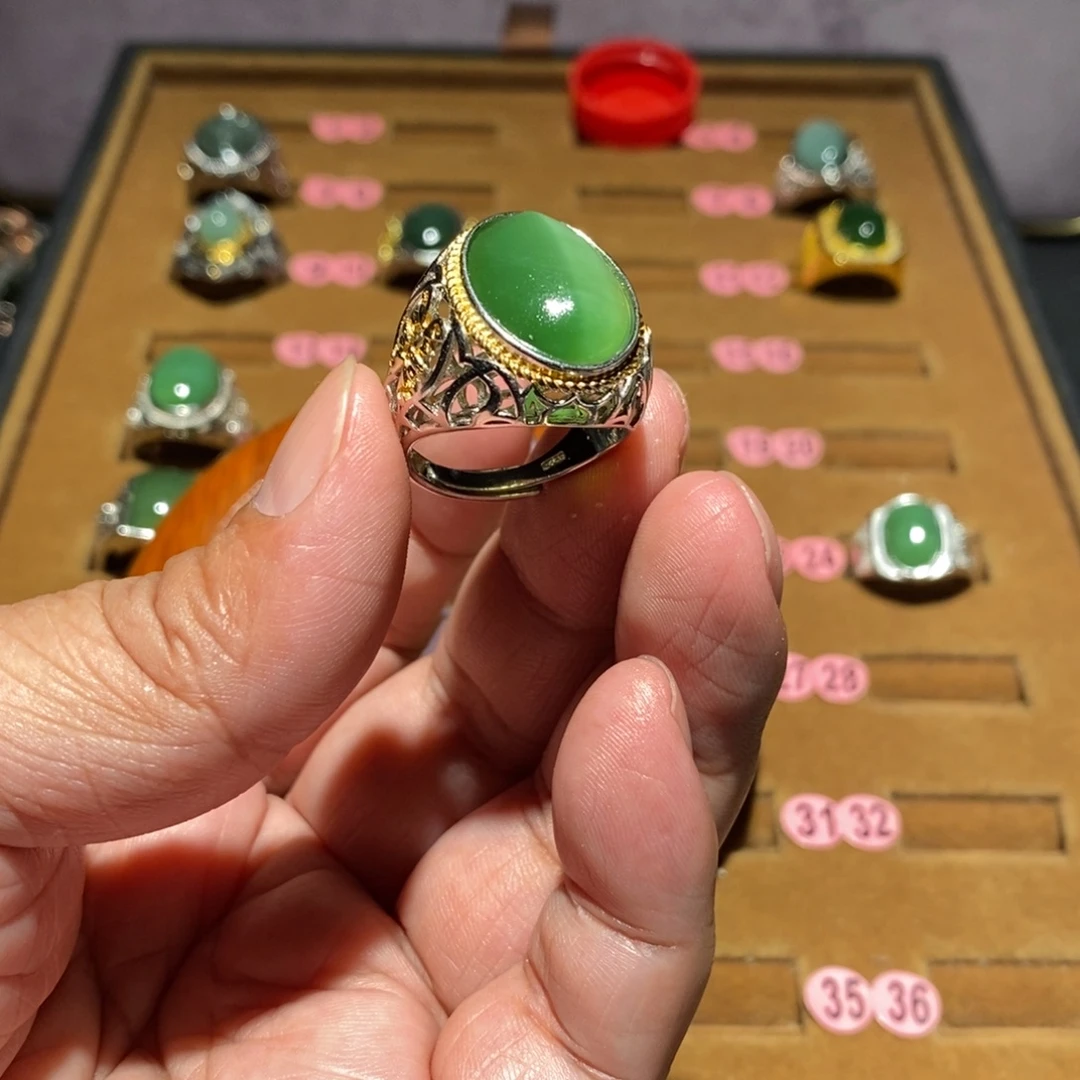 领***乓和田玉银S925镶嵌戒指