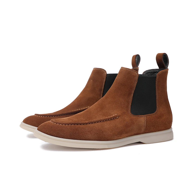 男爵世家秋冬新品牛反绒切尔西靴真皮休闲舒适短靴一脚蹬翻毛男鞋
