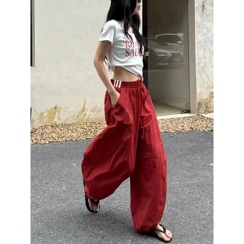 【现货+运费险】美式多巴胺休闲工装裤女夏季高腰宽松显瘦阔腿裤