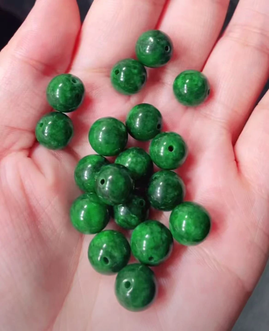 翡翠花青满绿色圆珠散珠卡10，每人限购1颗