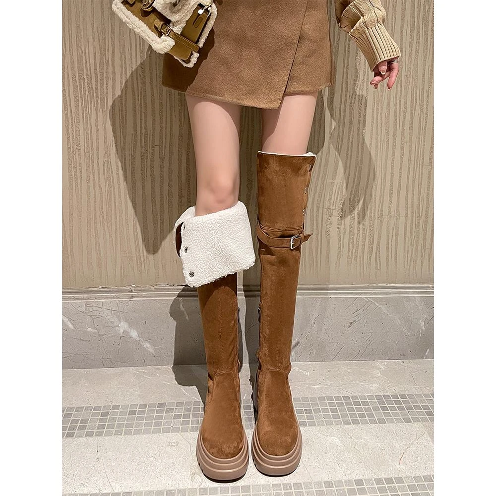 五洋专卖店显瘦过膝靴女覆古两穿雪地靴加厚加绒西部靴高筒骑士靴
