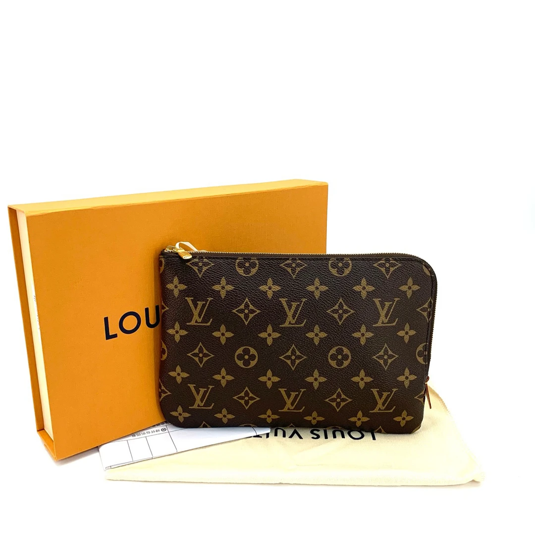 99新 LouisVuitton/路易威登 经典棕老花小号L型手拿包 尺寸24/17