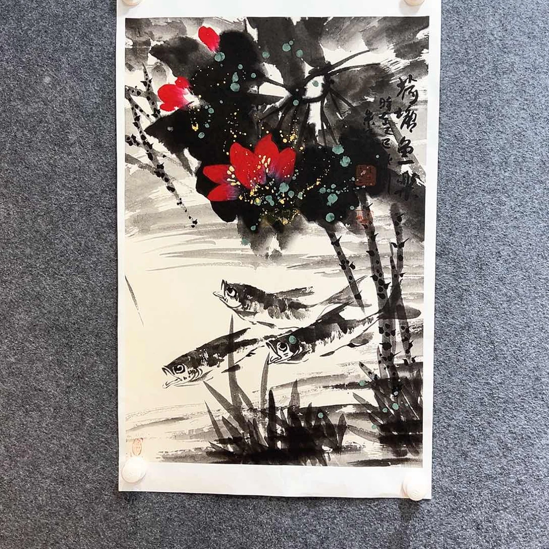 国画纯手绘画心原创