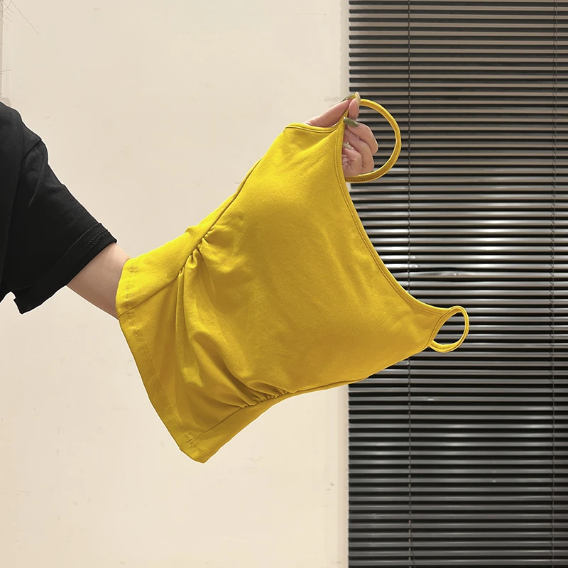 纯欲姜黄色ins性感美背带胸垫一体吊带背心女夏显瘦纯欲无袖上衣